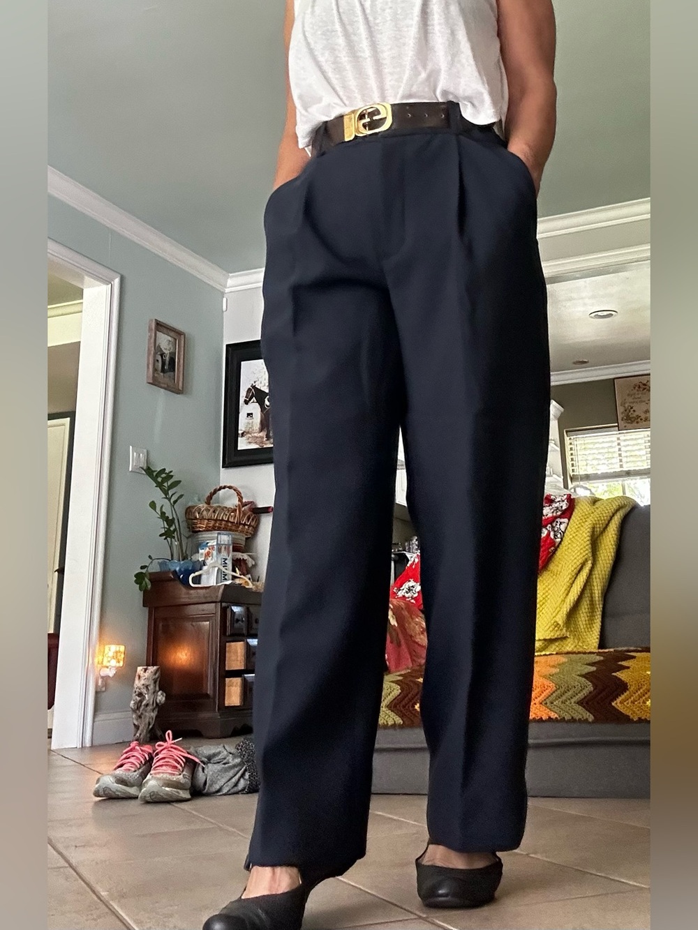 Banana Republic Straight High Rise Double Weave Trouser-Black-Size 8 navy